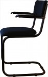 Valk Retro stoel, zwart epoxy frame, armleuning, zwarte stof